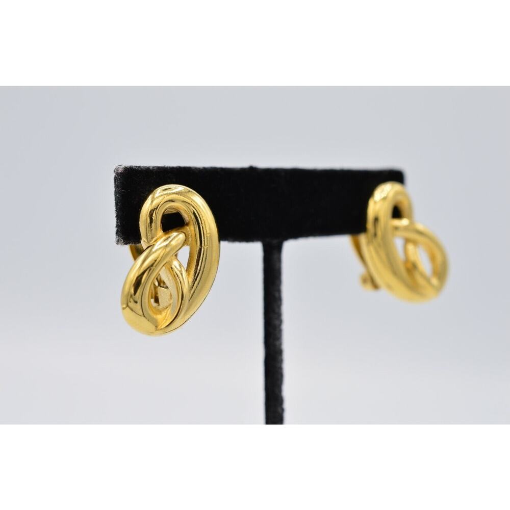 Givenchy Vintage Pretzel Knot Clip On Earrings Gold Chunky Signed 1980s BinAB - Picture 5 of 11